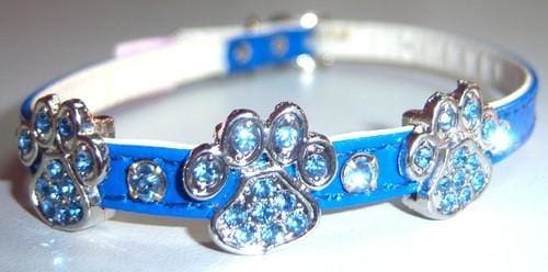 Blue Crystal Pawprint Dog Collar
