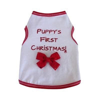 Thumbnail for Puppy’s First Christmas Dog Shirt - Red Bow
