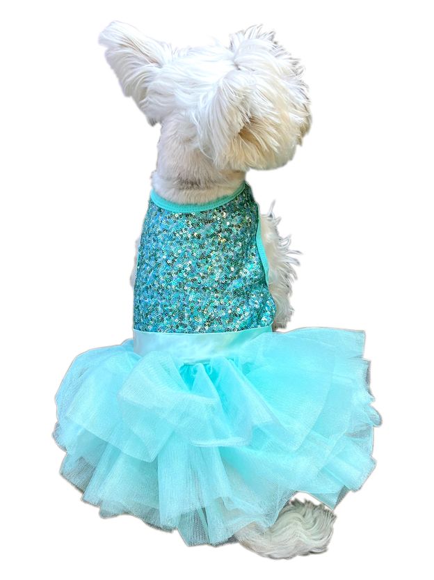 Sequin Fufu Tutu Dog Dress - Seafoam