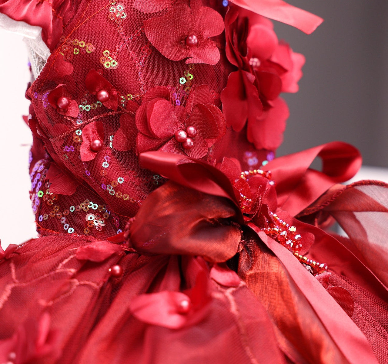 Luxury Burgundy Floral Dog Wedding Dress
