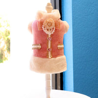 Thumbnail for Pink Tweed Pearl Dog Coat Vest with Faux Fur Trim