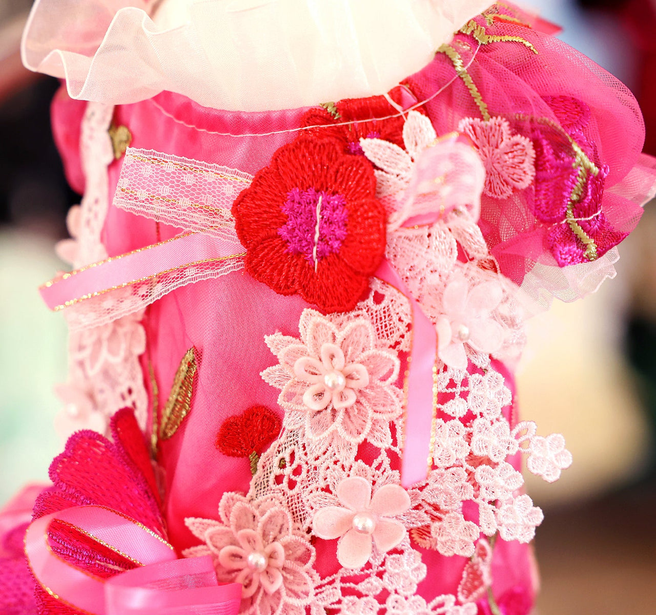Handmade Rosy Bloom Princess Couture Dog Dress