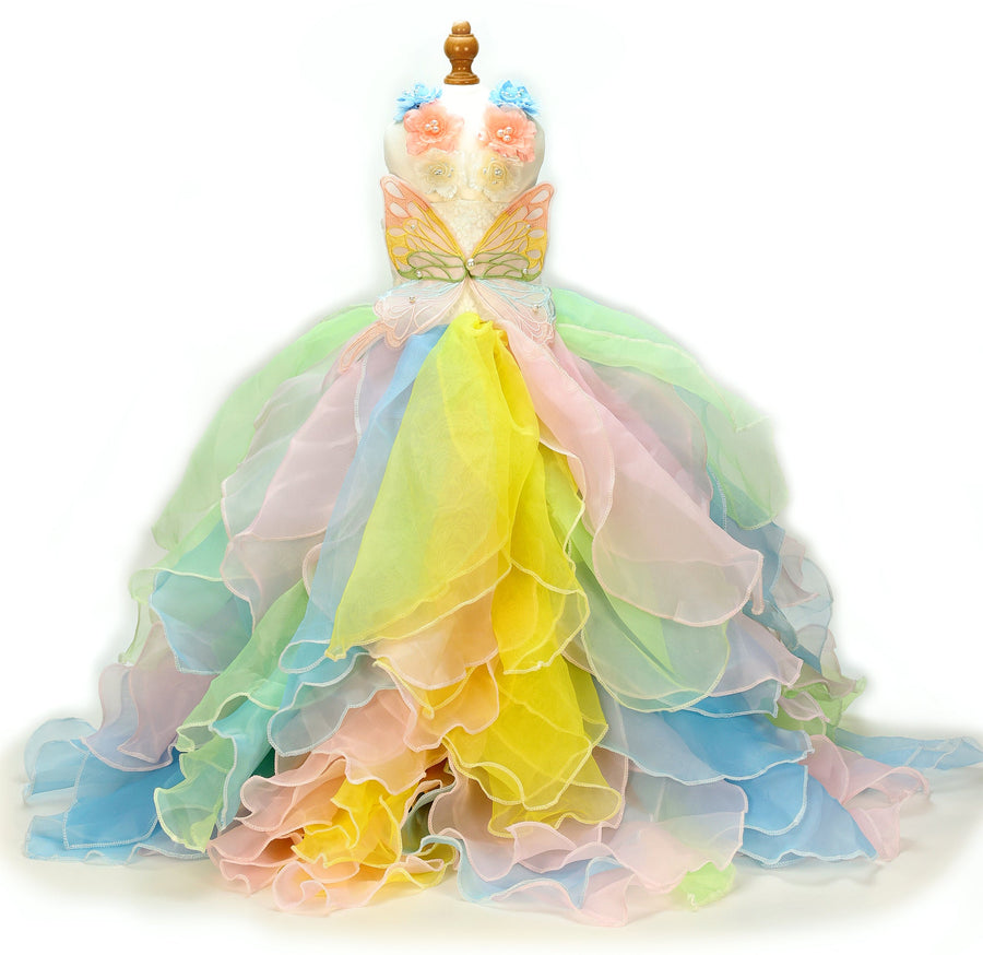 Handmade Pastel Butterfly Fairy Princess Dog Dress – Rainbow Layered
