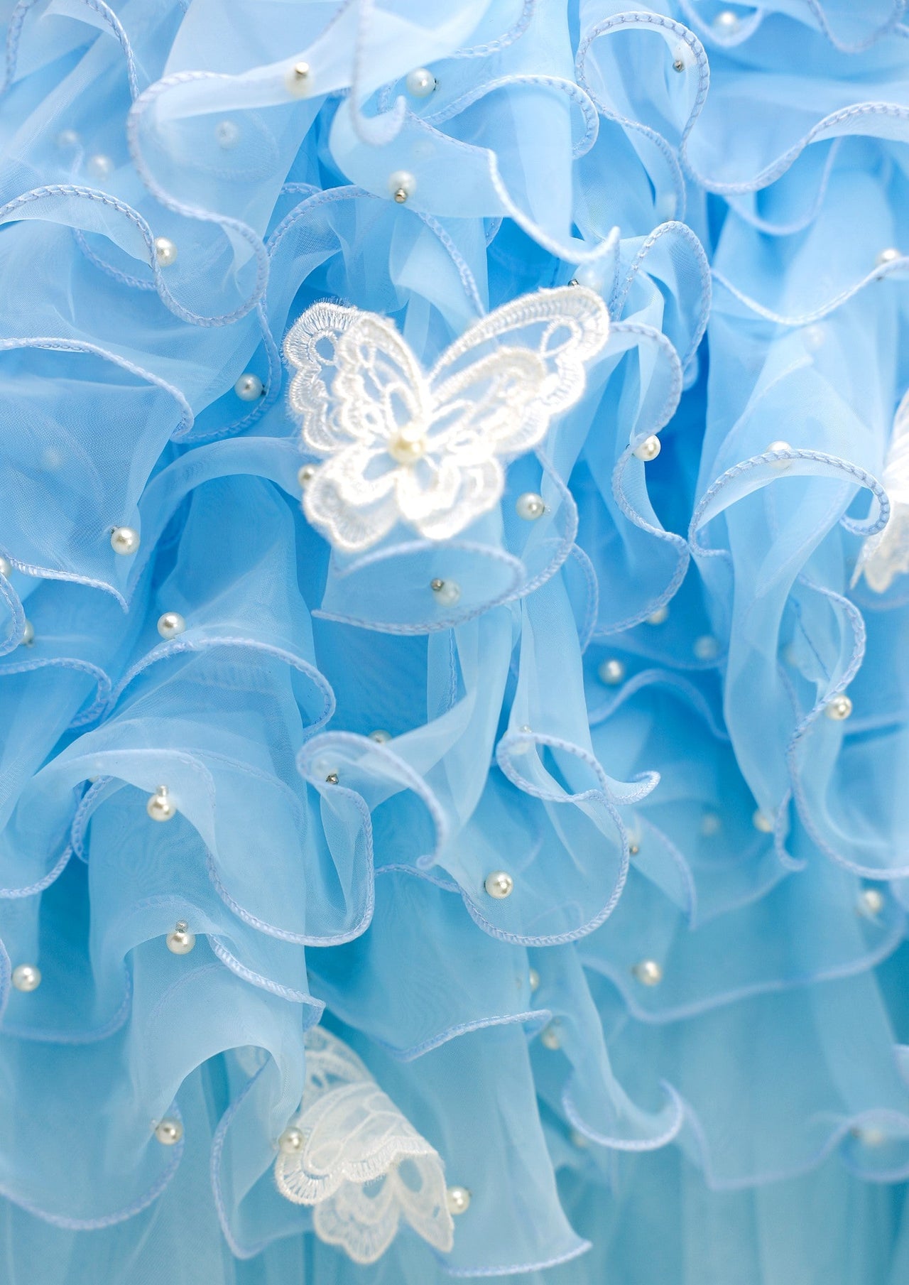 Handmade Sky Butterfly Princess Dog Dress – Luxury Blue Ruffle