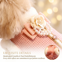 Thumbnail for Pink Tweed Pearl Dog Coat Vest with Faux Fur Trim