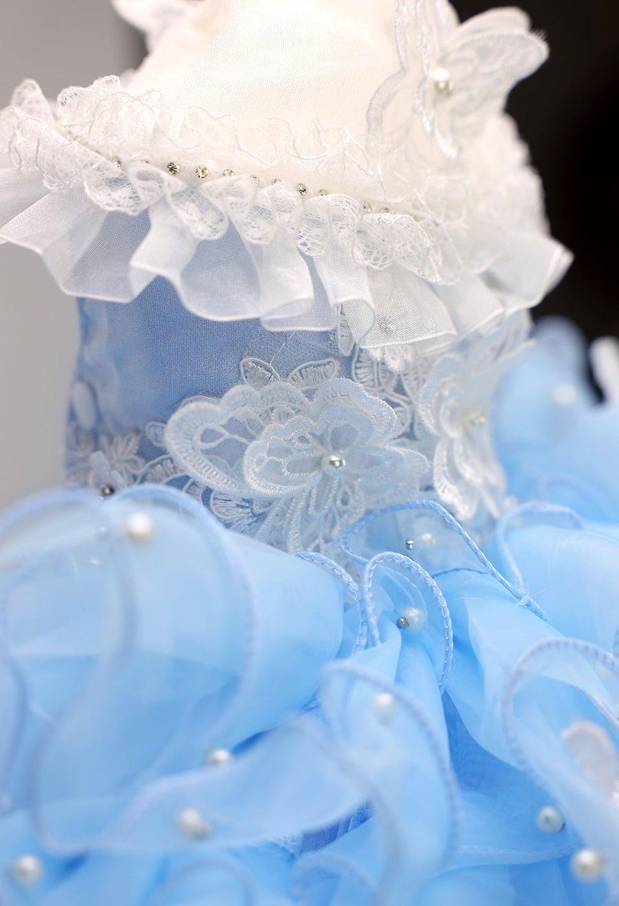 Handmade Sky Butterfly Princess Dog Dress – Luxury Blue Ruffle