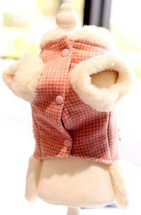 Thumbnail for Pink Tweed Pearl Dog Coat Vest with Faux Fur Trim