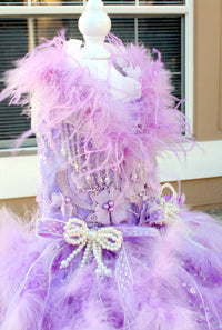 Thumbnail for Luxury Lavender Feather Dog Wedding Gown with Crystal Details