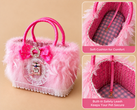 Thumbnail for Pink Feather Wicker Pet Carrier Basket