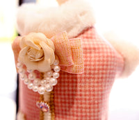 Thumbnail for Pink Tweed Pearl Dog Coat Vest with Faux Fur Trim