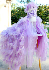 Thumbnail for Luxury Lavender Feather Dog Wedding Gown with Crystal Details