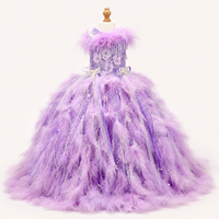 Thumbnail for Luxury Lavender Feather Dog Wedding Gown with Crystal Details