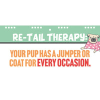 Thumbnail for Promotional graphic for 'Re-Tail Therapy' with a dog wearing a pink sweater on a white background.
