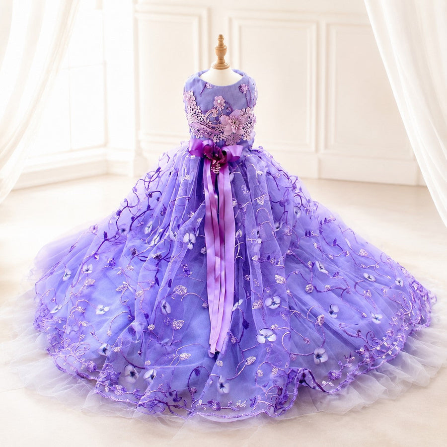 Luxury Purple Princess Dog Dress Floral Lace Tulle