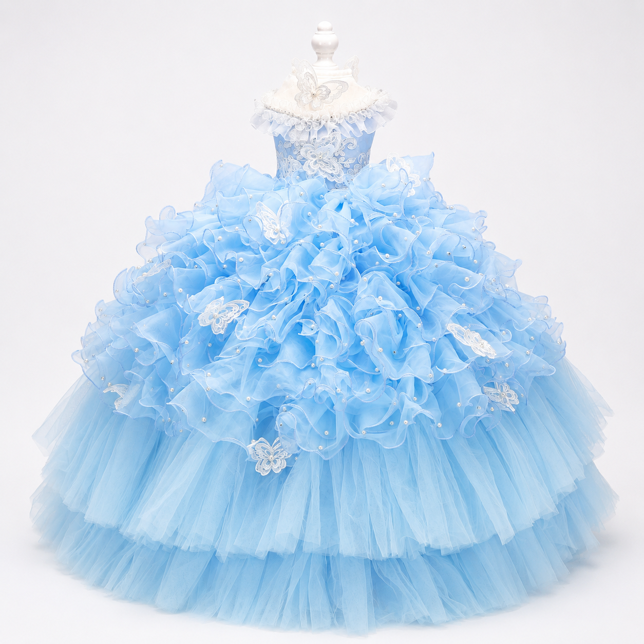 Handmade Sky Butterfly Princess Dog Dress – Luxury Blue Ruffle