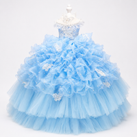 Thumbnail for Handmade Sky Butterfly Princess Dog Dress – Luxury Blue Ruffle