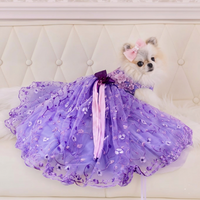 Thumbnail for Luxury Purple Princess Dog Dress Floral Lace Tulle