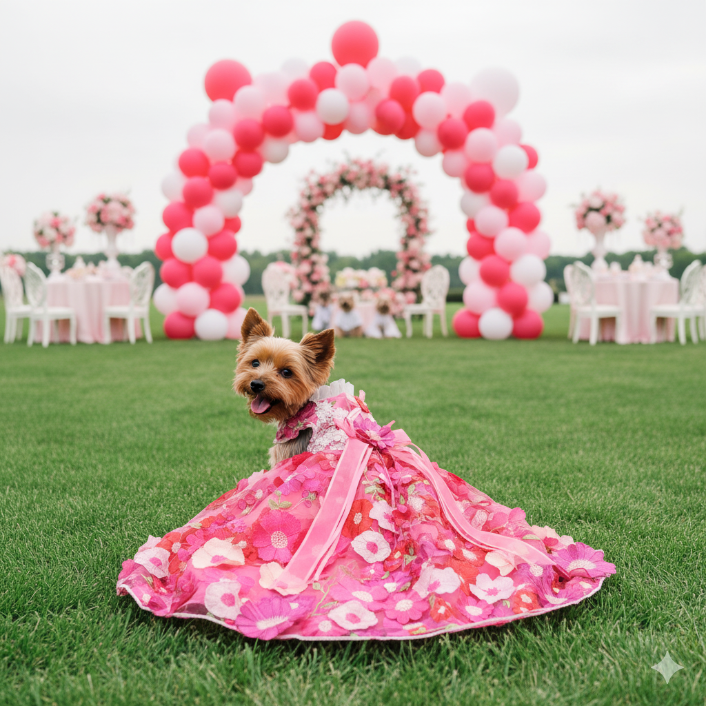 Handmade Rosy Bloom Princess Couture Dog Dress