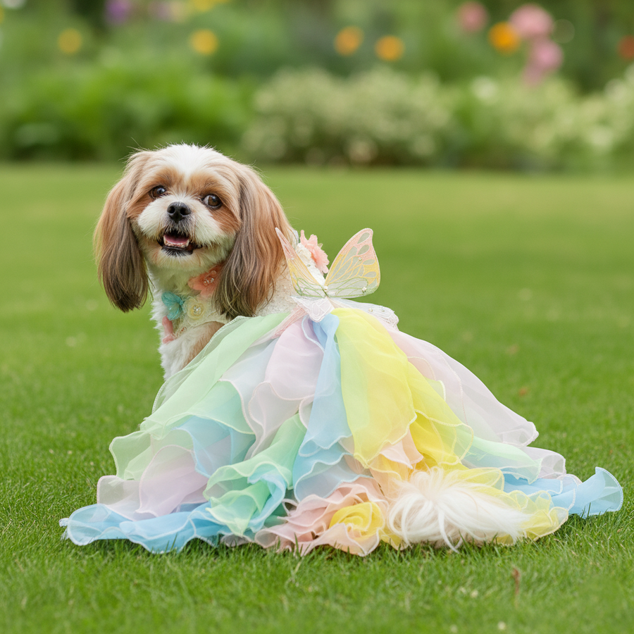 Handmade Pastel Butterfly Fairy Princess Dog Dress – Rainbow Layered