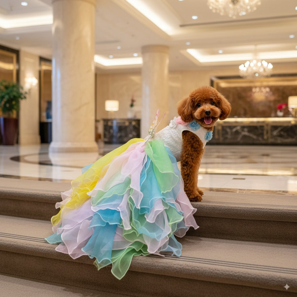 Handmade Pastel Butterfly Fairy Princess Dog Dress – Rainbow Layered