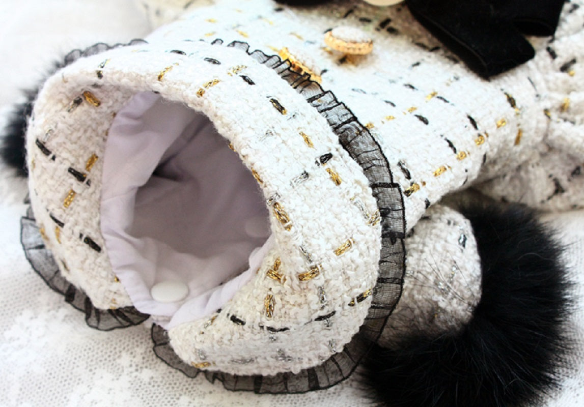 Luxury Tweed Dog Dress with Fur Trim
