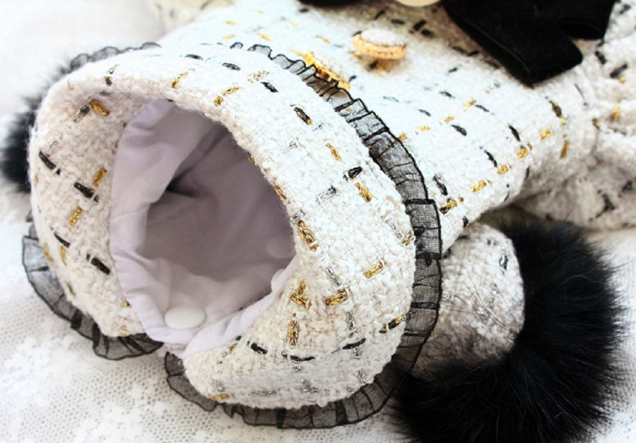 Luxury Tweed Dog Dress with Fur Trim