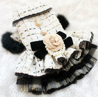 Thumbnail for Luxury Tweed Dog Dress with Fur Trim