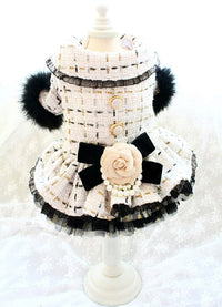 Thumbnail for Luxury Tweed Dog Dress with Fur Trim