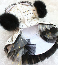 Thumbnail for Luxury Tweed Dog Dress with Fur Trim