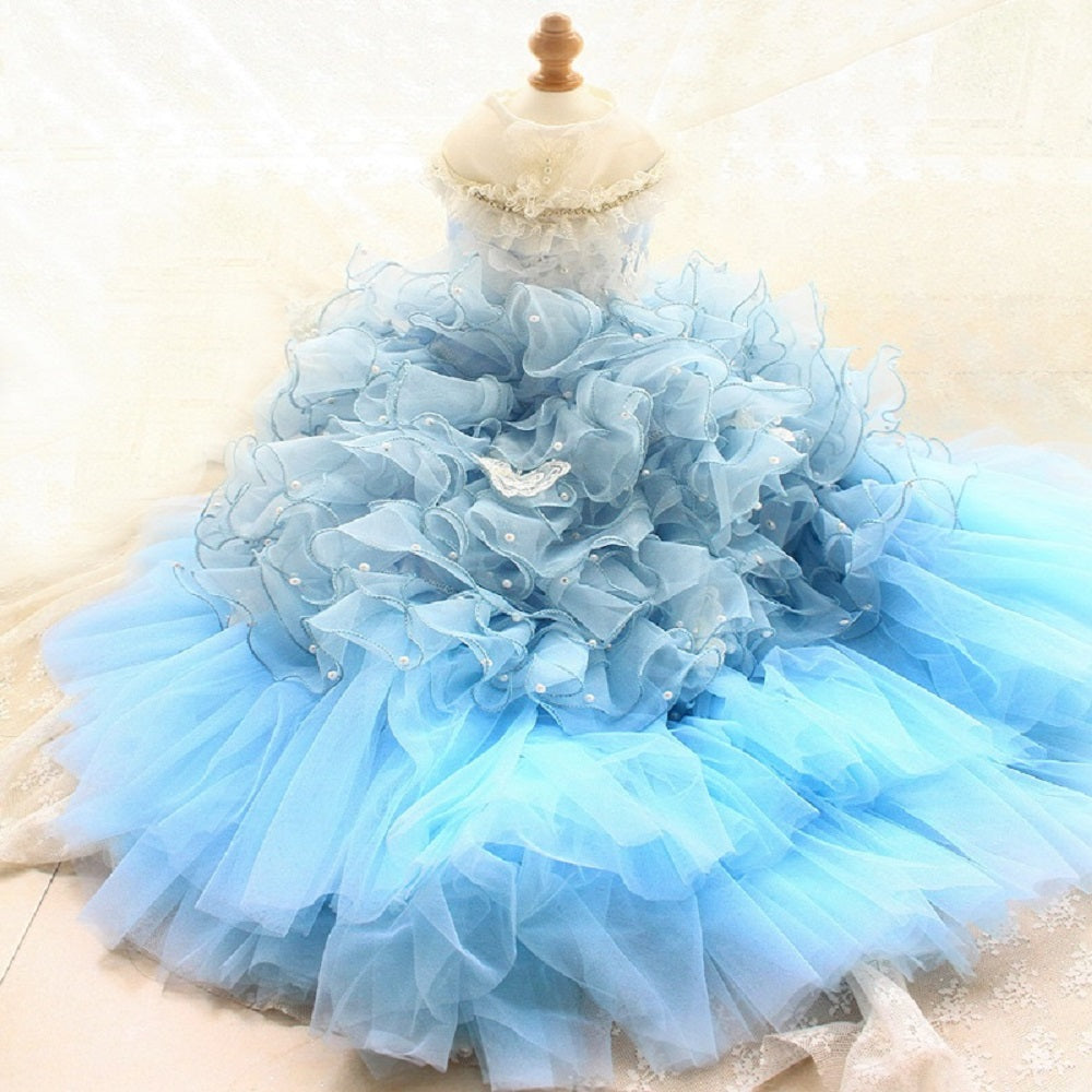 Handmade Sky Butterfly Princess Dog Dress – Luxury Blue Ruffle