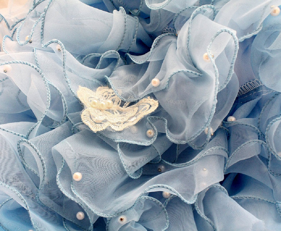 Handmade Sky Butterfly Princess Dog Dress – Luxury Blue Ruffle