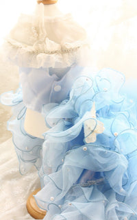 Thumbnail for Handmade Sky Butterfly Princess Dog Dress – Luxury Blue Ruffle