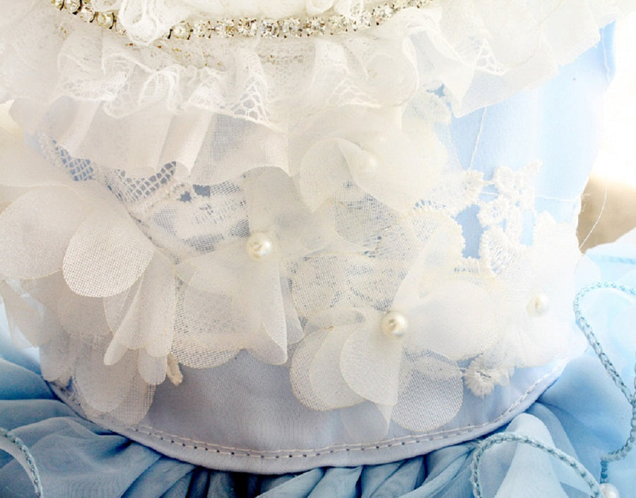 Handmade Sky Butterfly Princess Dog Dress – Luxury Blue Ruffle