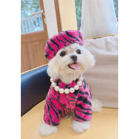 Thumbnail for Pet Faux Fur Coat Plush Outfit with Hat Zebra Print