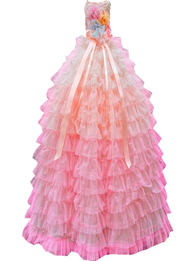 Blush Pink Princess Dog Dress with Ombre Tulle Train