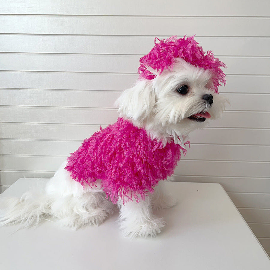 Hot Pink Fur Dog Outfit with Hat