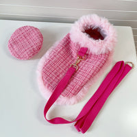Thumbnail for Pink Tweed Dog Cape, Hat and Leash Set