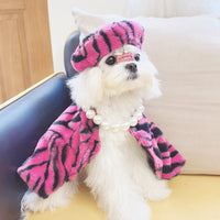 Thumbnail for Pet Faux Fur Coat Plush Outfit with Hat Zebra Print