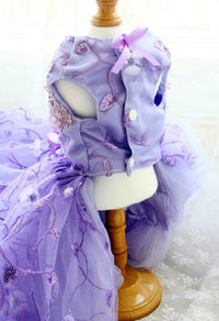 Thumbnail for Luxury Purple Princess Dog Dress Floral Lace Tulle