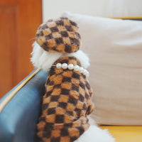 Thumbnail for Pet Faux Fur Coat Checkered Plush Outfit with Hat