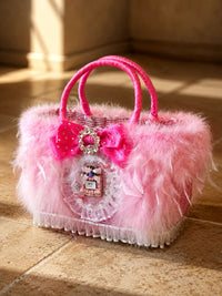 Thumbnail for Pink Feather Wicker Pet Carrier Basket