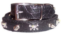 Thumbnail for Black Croc Dog Collar With Skull