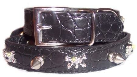 Black Croc Dog Collar With Skull