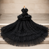 Thumbnail for Black Dog Dress with Detachable Train