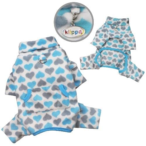 Blue and Gray Hearts Fleece Turtleneck Pet Pajamas