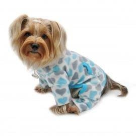 Blue and Gray Hearts Fleece Turtleneck Dog Pajamas