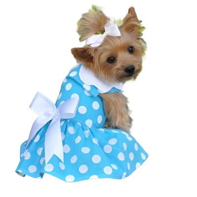 Blue Polka Dot Dog Dress w/ Leash and D-Ring – Posh Pet Glamour Boutique