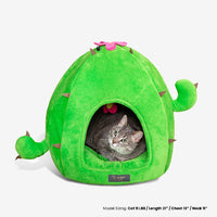 Thumbnail for Green cactus-shaped pet bed with a cat peeking out on a white background
