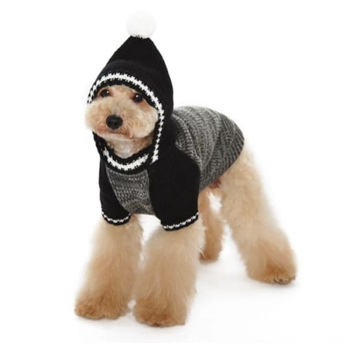 Contrast Hoodie Dog Sweater - Black