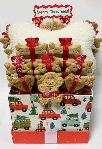 Dog Bone Treat Christmas Gift Basket - Happy Holidays